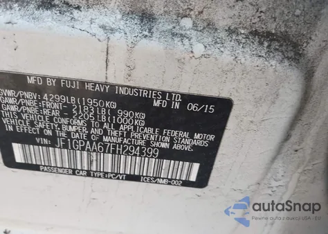 2015 Subaru Impreza 2.0I из США, поврежденный, VIN JF1GPAA67FH294399